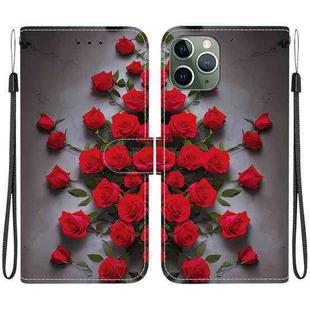 For iPhone 11 Pro Crystal Texture Colored Drawing Leather Phone Case(Red Roses)