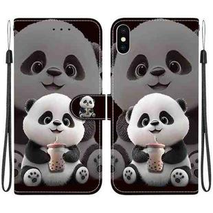 For iPhone XS Max Crystal Texture Colored Drawing Leather Phone Case(Milk Tea Bear)