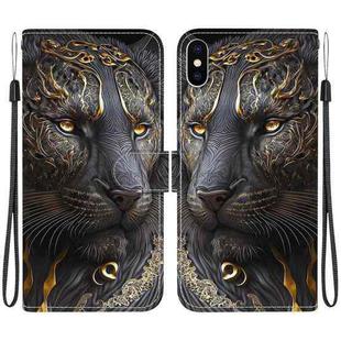 For iPhone XS Max Crystal Texture Colored Drawing Leather Phone Case(Black Gold Lion)
