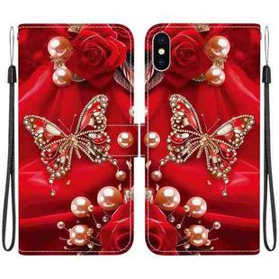 For iPhone XS Max Crystal Texture Colored Drawing Leather Phone Case(Pearl Butterfly Rose)