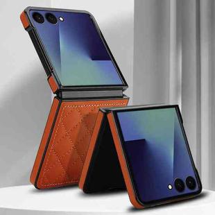 For Samsung Galaxy Z Flip7 5G Rhombic Fold Leather Phone Case(Brown)