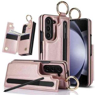 For Samsung Galaxy Z Fold7 Litchi Texture Double Buckle Leather Phone Case with Pen Slot(Rose Gold)