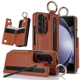 For Samsung Galaxy Z Fold7 Litchi Texture Double Buckle Leather Phone Case with Pen Slot(Brown)