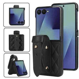 For Samsung Galaxy Z Flip7 5G Rhombic Texture Wristband PU Phone Case(Black)