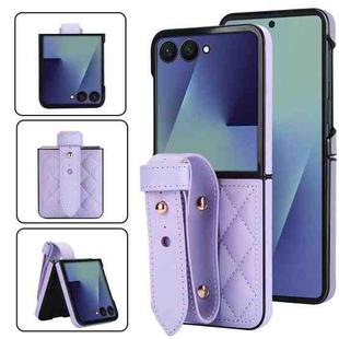For Samsung Galaxy Z Flip7 5G Rhombic Texture Wristband PU Phone Case(Purple)