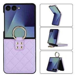 For Samsung Galaxy Z Flip7 5G Rhombic Texture Ring Holder PU Phone Case(Purple)