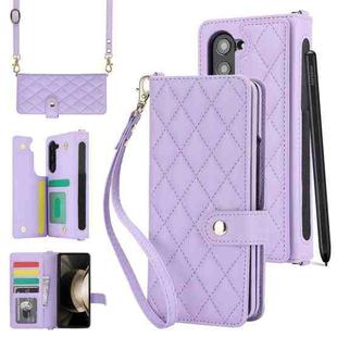 For Samsung Galaxy Z Fold7 Rhombic Texture Crossbody Multifunctional Leather Phone Case(Purple)