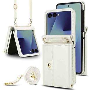 For Samsung Galaxy Z Flip7 5G Solid Color Backpack Wallet Card Slot RFID PU Phone Case(White)