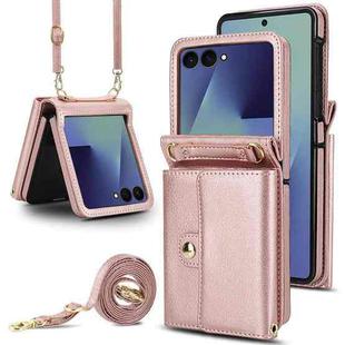 For Samsung Galaxy Z Flip7 5G Solid Color Backpack Wallet Card Slot RFID PU Phone Case(Rose Gold)