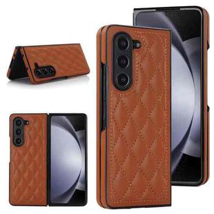 For Samsung Galaxy Z Fold7 5G Rhombic Fold Leather Phone Case(Brown)