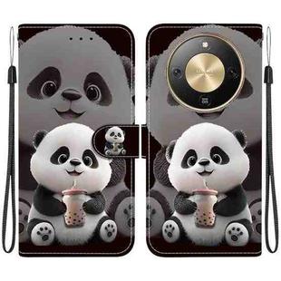 For Honor X70 5G Crystal Texture Colored Drawing Leather Phone Case(Milk Tea Bear)