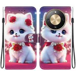 For Honor X70 5G Crystal Texture Colored Drawing Leather Phone Case(Rose Cat)