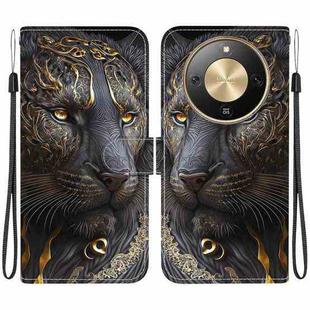 For Honor X70 5G Crystal Texture Colored Drawing Leather Phone Case(Black Gold Lion)