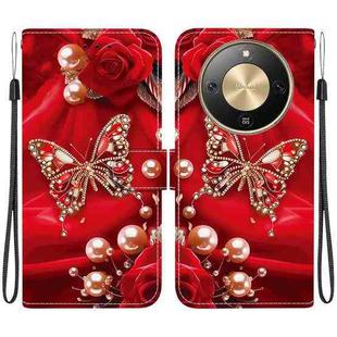 For Honor X70 5G Crystal Texture Colored Drawing Leather Phone Case(Pearl Butterfly Rose)