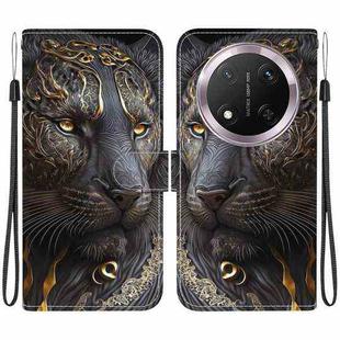 For Honor X9c Crystal Texture Colored Drawing Leather Phone Case(Black Gold Lion)