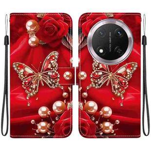 For Honor X9c Crystal Texture Colored Drawing Leather Phone Case(Pearl Butterfly Rose)