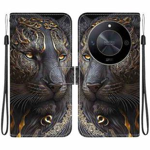 For Honor X9b / Magic6 Lite 5G / X50 / X50 Pro Crystal Texture Colored Drawing Leather Phone Case(Black Gold Lion)