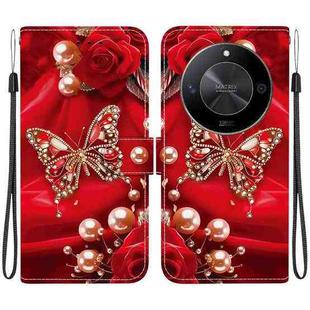 For Honor X9b / Magic6 Lite 5G / X50 / X50 Pro Crystal Texture Colored Drawing Leather Phone Case(Pearl Butterfly Rose)
