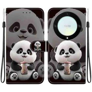 For Honor X9a Crystal Texture Colored Drawing Leather Phone Case(Milk Tea Bear)