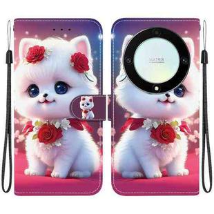 For Honor X9a Crystal Texture Colored Drawing Leather Phone Case(Rose Cat)