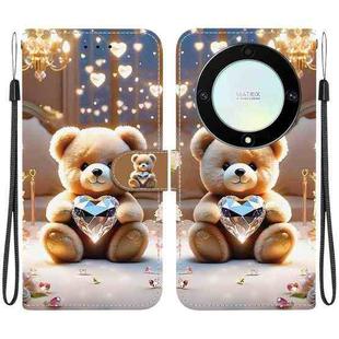 For Honor X9a Crystal Texture Colored Drawing Leather Phone Case(Diamond Bear)