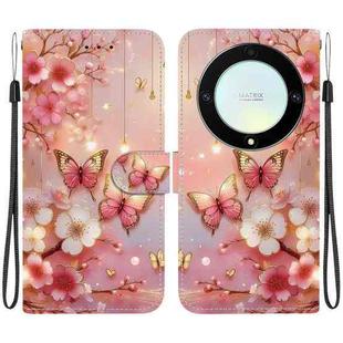 For Honor X9a Crystal Texture Colored Drawing Leather Phone Case(Lantern Butterflies)
