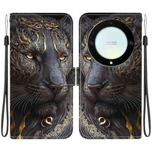 For Honor X9a Crystal Texture Colored Drawing Leather Phone Case(Black Gold Lion)