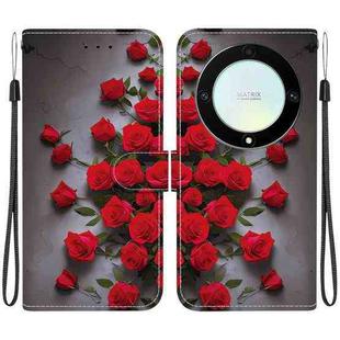 For Honor X9a Crystal Texture Colored Drawing Leather Phone Case(Red Roses)
