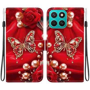 For Honor X8c 4G Crystal Texture Colored Drawing Leather Phone Case(Pearl Butterfly Rose)