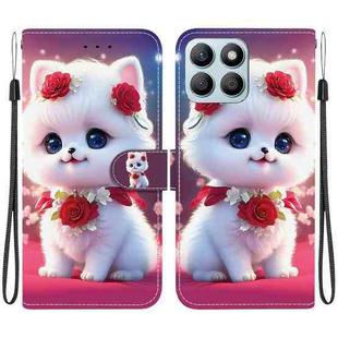 For Honor X8b Crystal Texture Colored Drawing Leather Phone Case(Rose Cat)