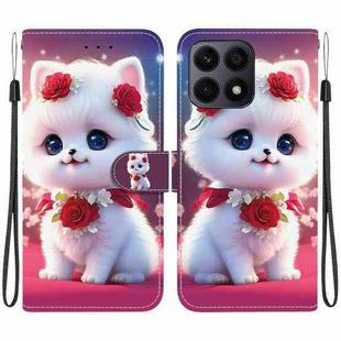 For Honor X8a Crystal Texture Colored Drawing Leather Phone Case(Rose Cat)