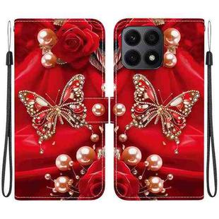 For Honor X8a Crystal Texture Colored Drawing Leather Phone Case(Pearl Butterfly Rose)