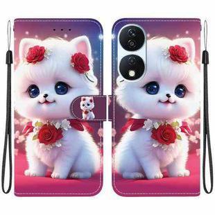 For Honor X7b / Play 50 Plus Crystal Texture Colored Drawing Leather Phone Case(Rose Cat)