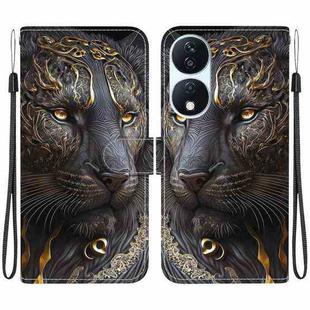 For Honor X7b / Play 50 Plus Crystal Texture Colored Drawing Leather Phone Case(Black Gold Lion)