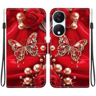 For Honor X7b / Play 50 Plus Crystal Texture Colored Drawing Leather Phone Case(Pearl Butterfly Rose)