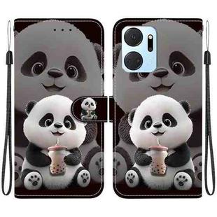 For Honor X7a Crystal Texture Colored Drawing Leather Phone Case(Milk Tea Bear)