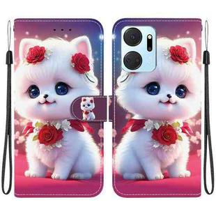 For Honor X7a Crystal Texture Colored Drawing Leather Phone Case(Rose Cat)