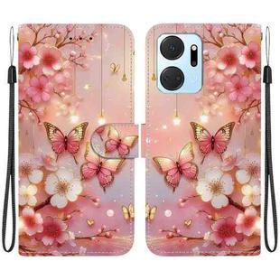 For Honor X7a Crystal Texture Colored Drawing Leather Phone Case(Lantern Butterflies)