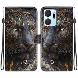 For Honor X7a Crystal Texture Colored Drawing Leather Phone Case(Black Gold Lion)