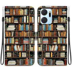 For Honor X7a Crystal Texture Colored Drawing Leather Phone Case(Bookshelf)