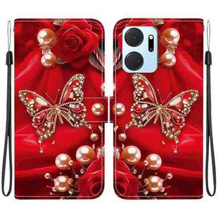 For Honor X7a Crystal Texture Colored Drawing Leather Phone Case(Pearl Butterfly Rose)