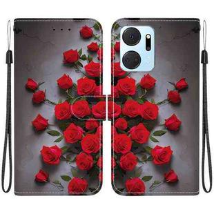 For Honor X7a Crystal Texture Colored Drawing Leather Phone Case(Red Roses)