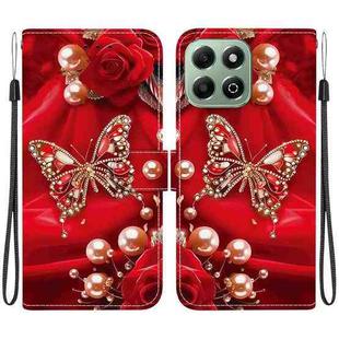 For Honor X6b 4G Crystal Texture Colored Drawing Leather Phone Case(Pearl Butterfly Rose)