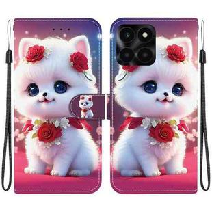 For Honor X6a Crystal Texture Colored Drawing Leather Phone Case(Rose Cat)