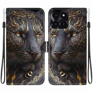 For Honor X6a Crystal Texture Colored Drawing Leather Phone Case(Black Gold Lion)