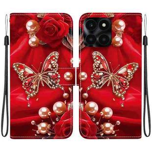 For Honor X6a Crystal Texture Colored Drawing Leather Phone Case(Pearl Butterfly Rose)