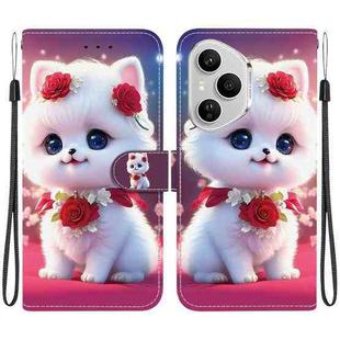 For Honor 400 Pro Global 160.8mm Crystal Texture Colored Drawing Leather Phone Case(Rose Cat)