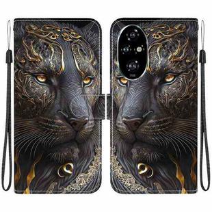 For Honor 200 Pro Crystal Texture Colored Drawing Leather Phone Case(Black Gold Lion)