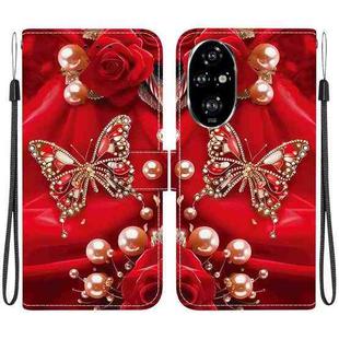 For Honor 200 Pro Crystal Texture Colored Drawing Leather Phone Case(Pearl Butterfly Rose)