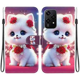 For Honor 200 Lite Global Crystal Texture Colored Drawing Leather Phone Case(Rose Cat)